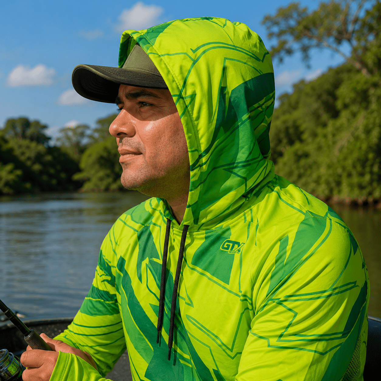 Camisa de Pesca Masculina com Capuz Limão do Pantanal e Proteção UV50+ - GTX Print