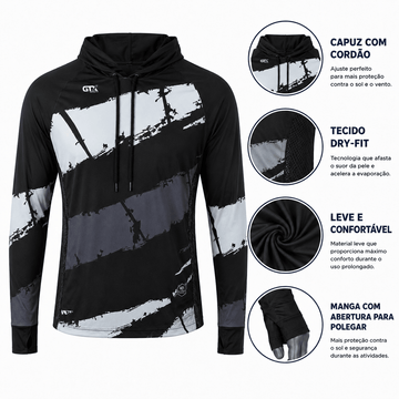 Camisa de Pesca Masculina com Capuz Maré Negra e Proteção UV50+ - GTX Print