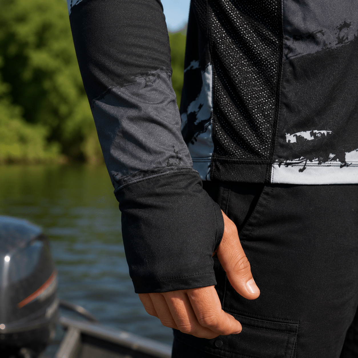 Camisa de Pesca Masculina com Capuz Maré Negra e Proteção UV50+ - GTX Print