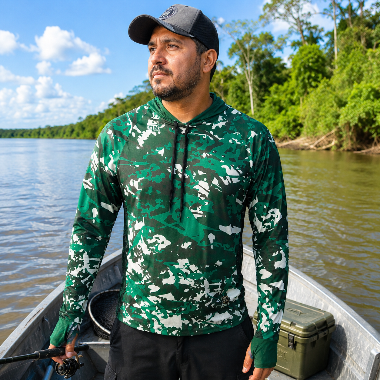 Camisa de Pesca Masculina com Capuz Mata Fechada e Proteção UV50+ - GTX Print