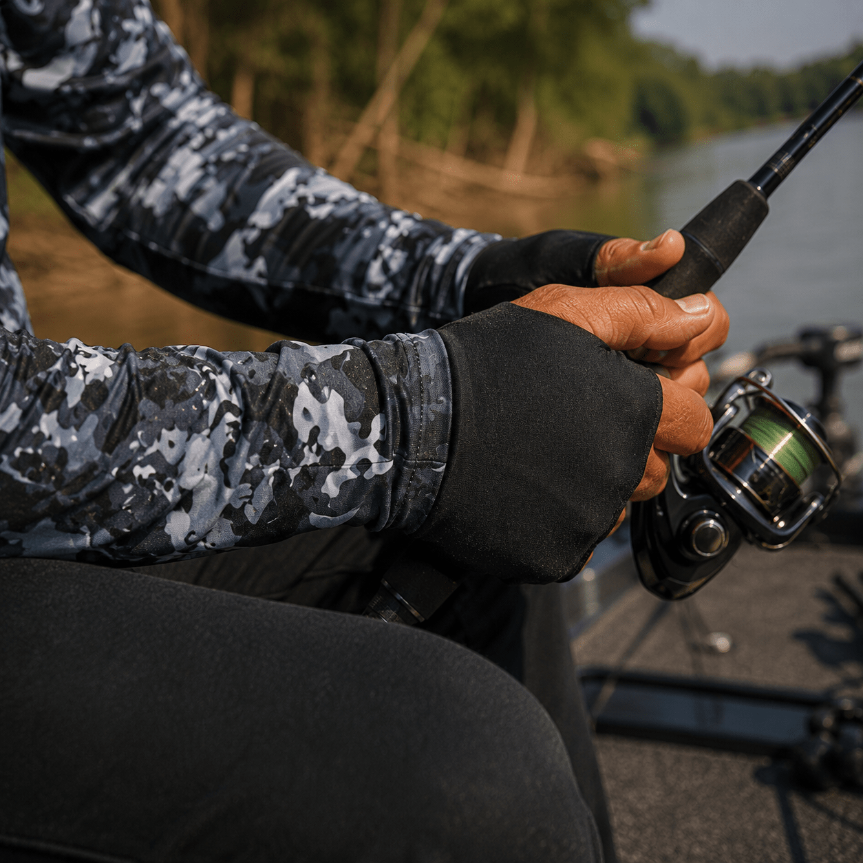 Camisa de Pesca Masculina com Capuz Neblina do Rio e Proteção UV50+ - GTX Print