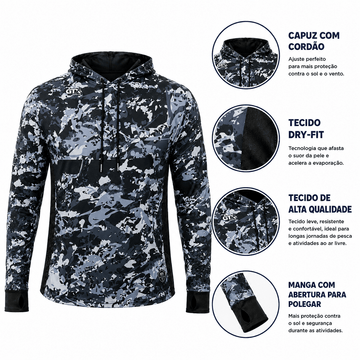 Camisa de Pesca Masculina com Capuz Neblina do Rio e Proteção UV50+ - GTX Print