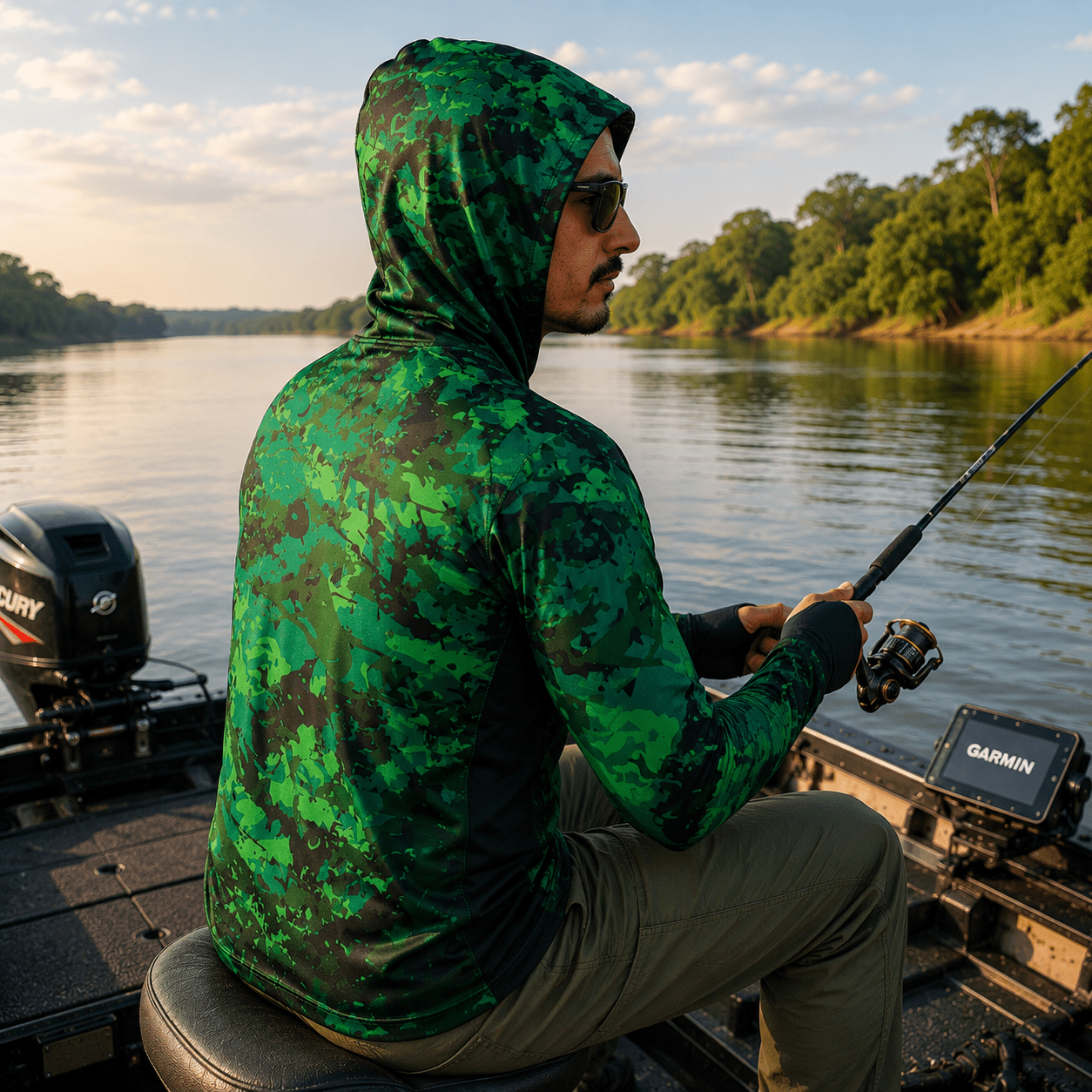 Camisa de Pesca Masculina com Capuz Onça Pantaneira e Proteção UV50+ - GTX Print