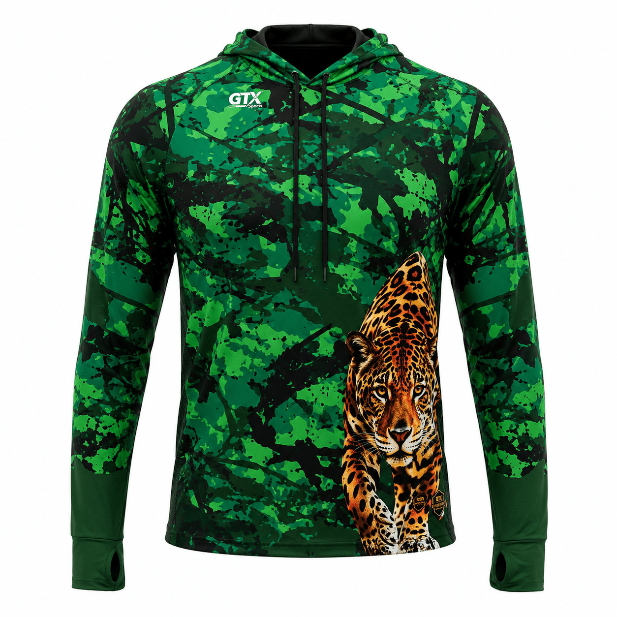 Camisa de Pesca Masculina com Capuz Onça Pantaneira e Proteção UV50+ - GTX Print