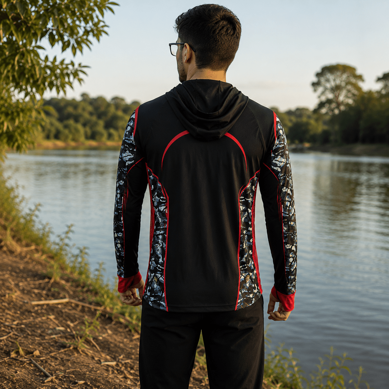Camisa de Pesca Masculina com Capuz Piraíba Negra e Proteção UV50+ - GTX Print