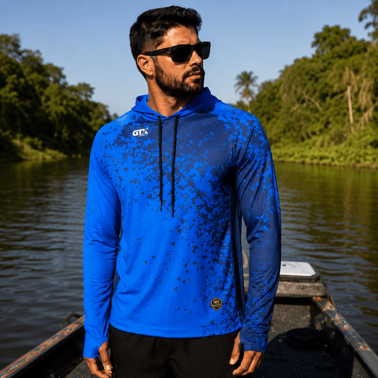 Camisa de Pesca Masculina com Capuz Rio Azul e Proteção UV50+ - GTX Print