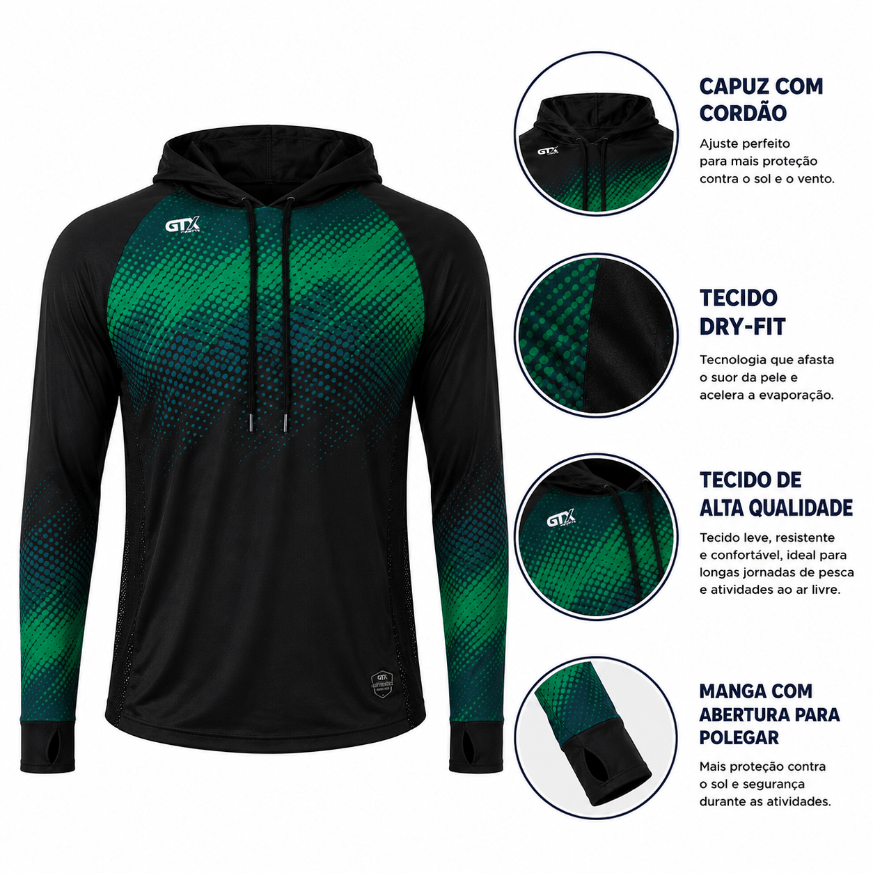 Camisa de Pesca Masculina com Capuz Rio Verde e Proteção UV50+ - GTX Print