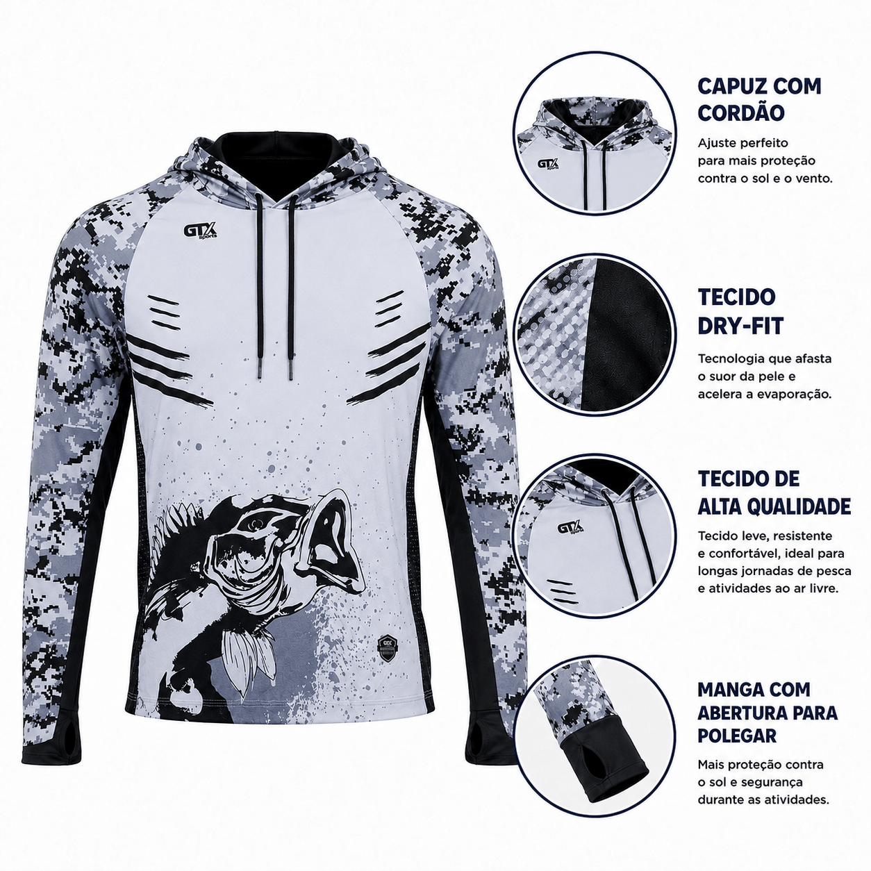 Camisa de Pesca Masculina com Capuz Robalo da Serra e Proteção UV50+ - GTX Print