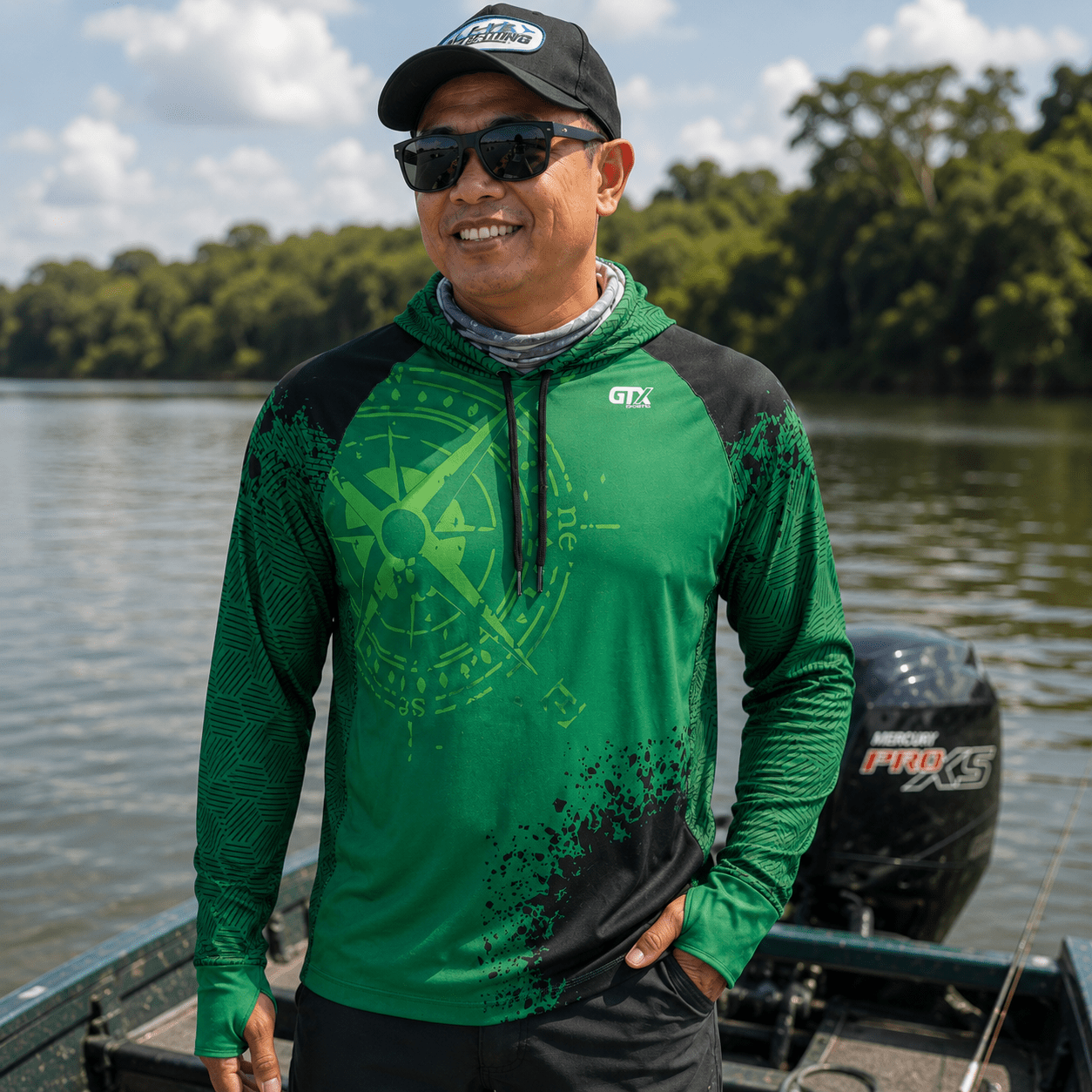 Camisa de Pesca Masculina com Capuz Rota do Pescador e Proteção UV50+ - GTX Print
