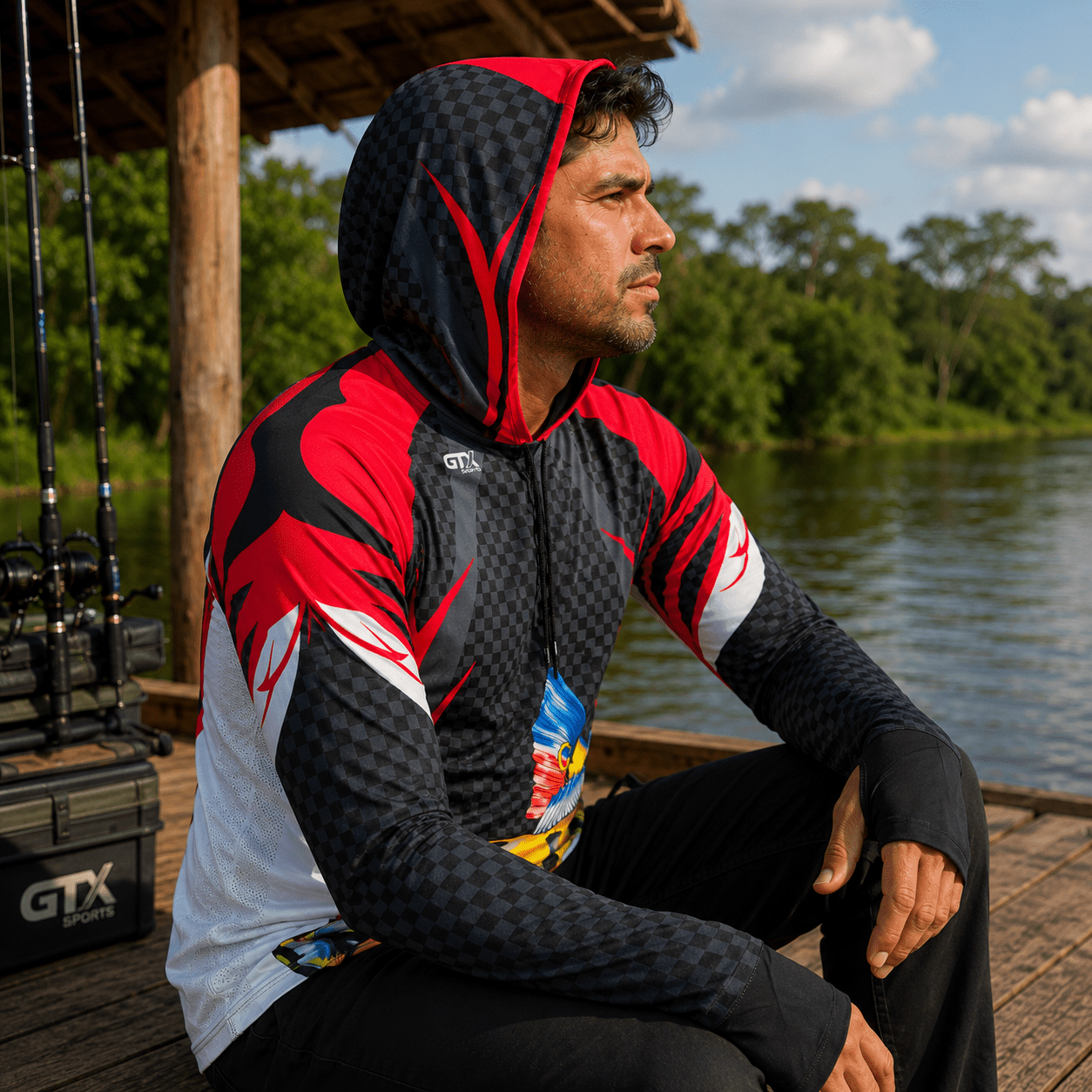 Camisa de Pesca Masculina com Capuz Tucunaré de Fogo e Proteção UV50+ - GTX Print