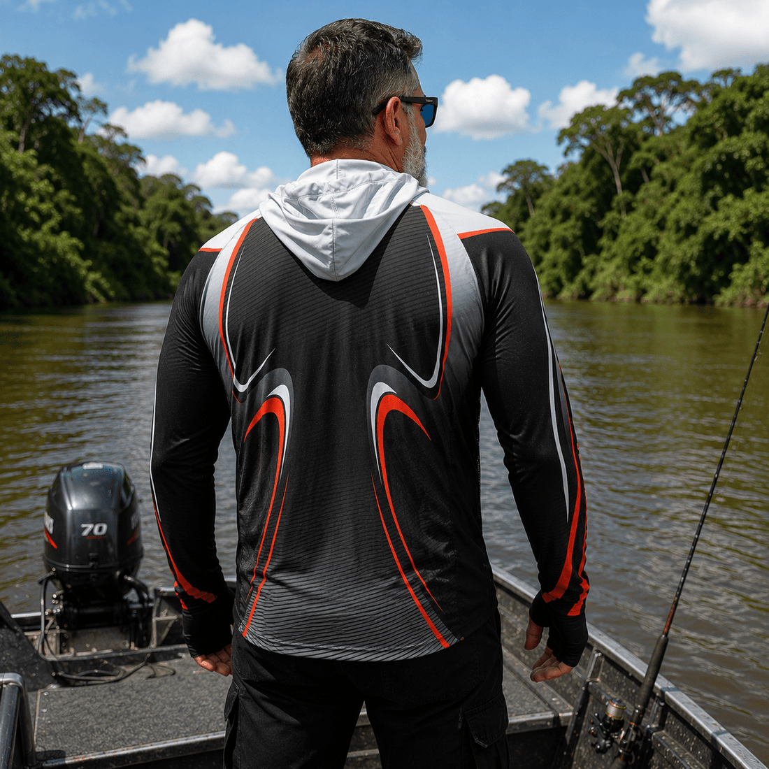 Camisa de Pesca Masculina com Capuz Velocidade Negra e Proteção UV50+ - GTX Print
