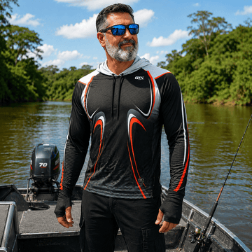 Camisa de Pesca Masculina com Capuz Velocidade Negra e Proteção UV50+ - GTX Print