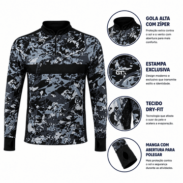 Camisa de Pesca Shadow Camo com Zíper e Proteção UV50+ - GTX Print